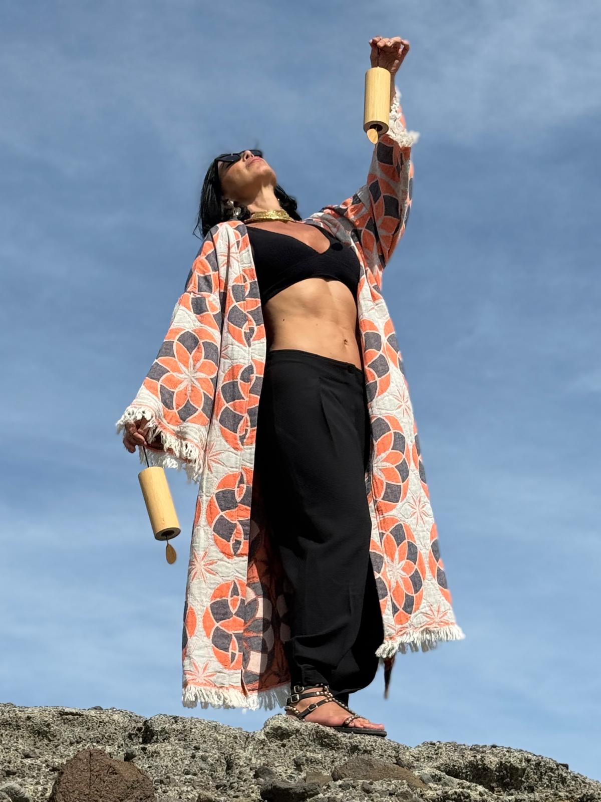 Kimono Veste en Jacquard de Coton
