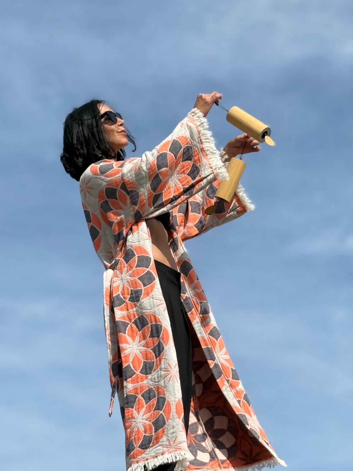 Kimono Veste en Jacquard de Coton