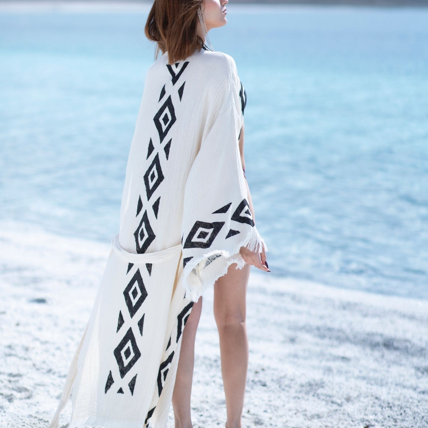 Nefrettii – Kimono Femme Artisanale en Tissu 100% Naturel, Imprimé à la Main
