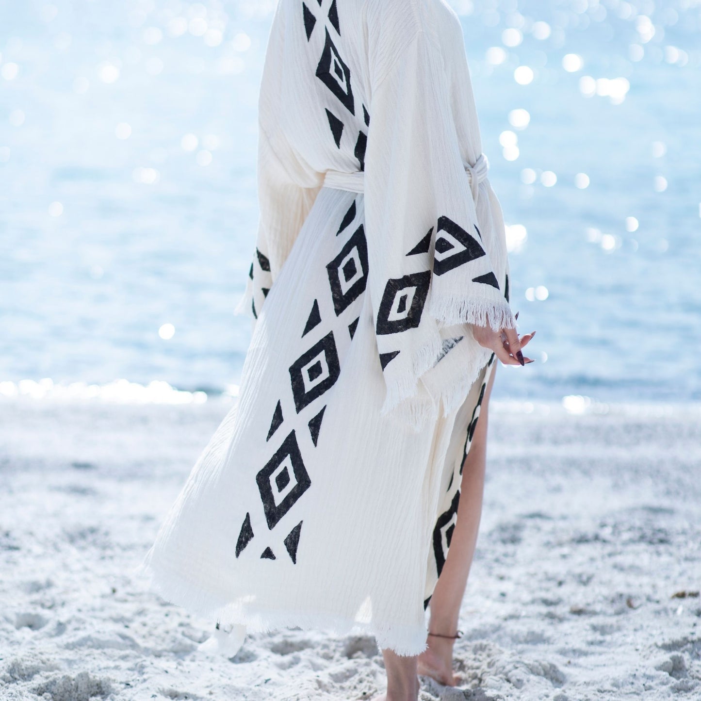 Nefrettii – Kimono Femme Artisanale en Tissu 100% Naturel, Imprimé à la Main