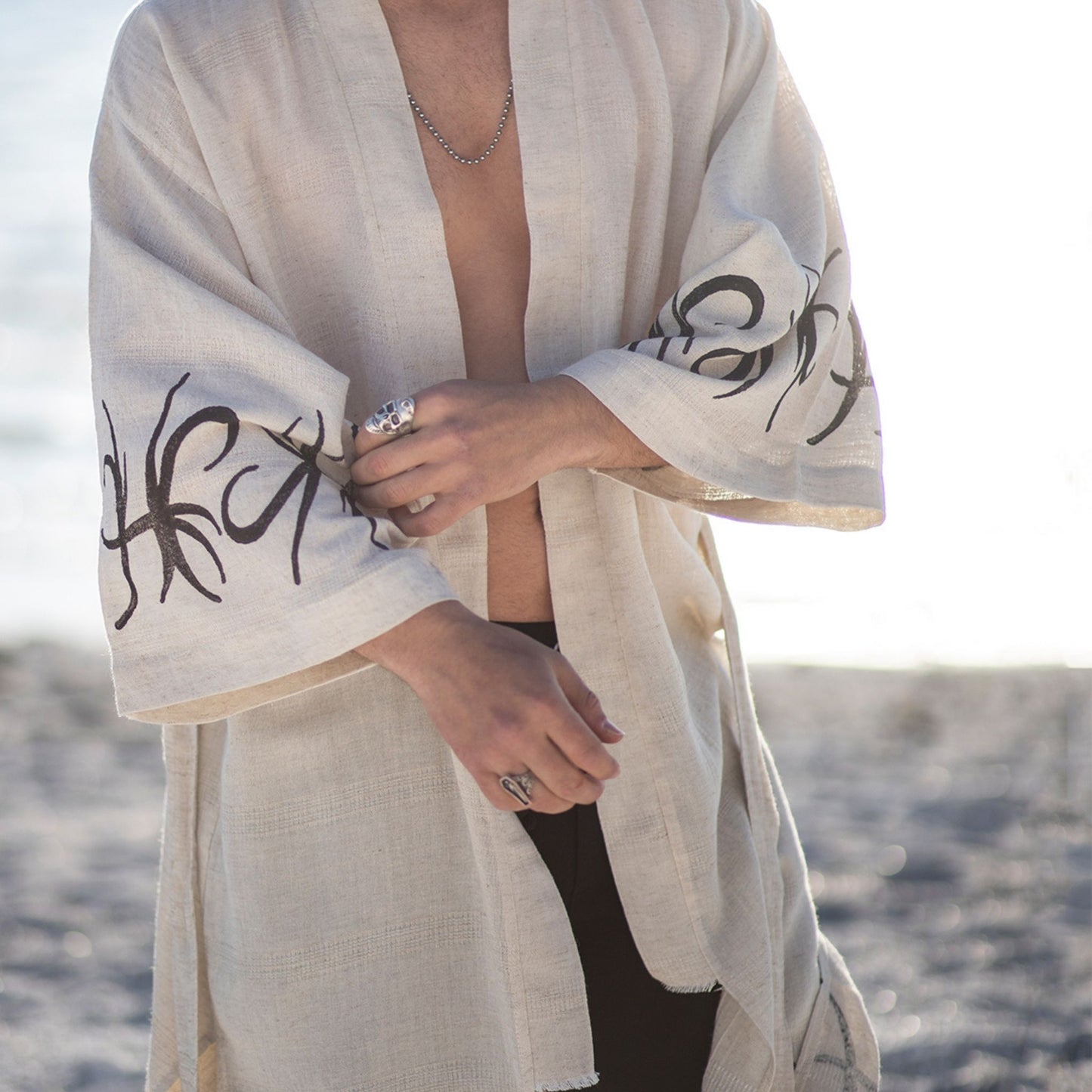 Venus – Kimono Homme en Coton & Chanvre Écru, Élégance Artisanale