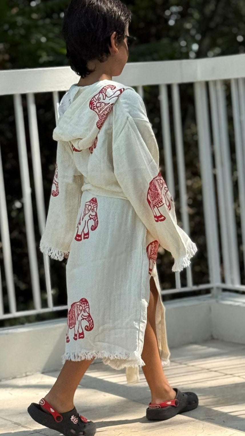 Elephane:Kimono Enfant 100% Coton Bio – Doux, Absorbant &Séchage Rapide