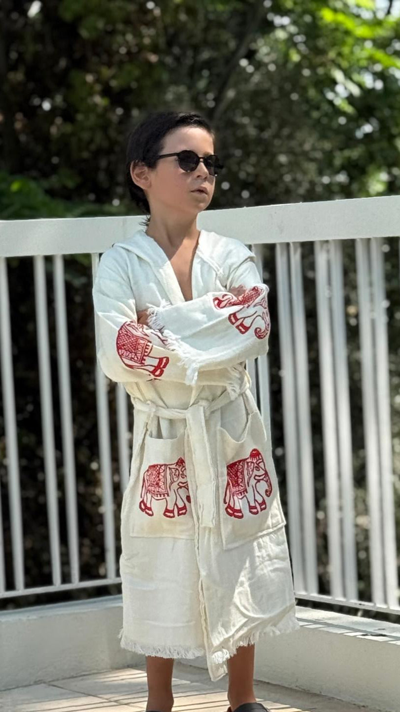 Elephane:Kimono Enfant 100% Coton Bio – Doux, Absorbant &Séchage Rapide