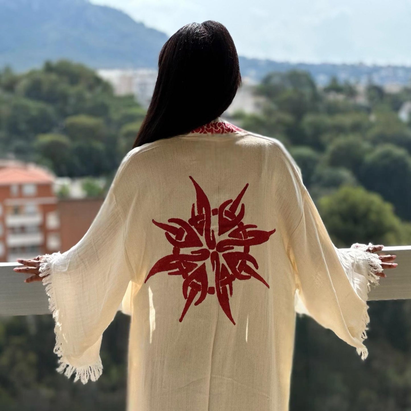 Helios – Kimono Femme en Coton & Bambu Écru, Élégance Artisanale & Authentique