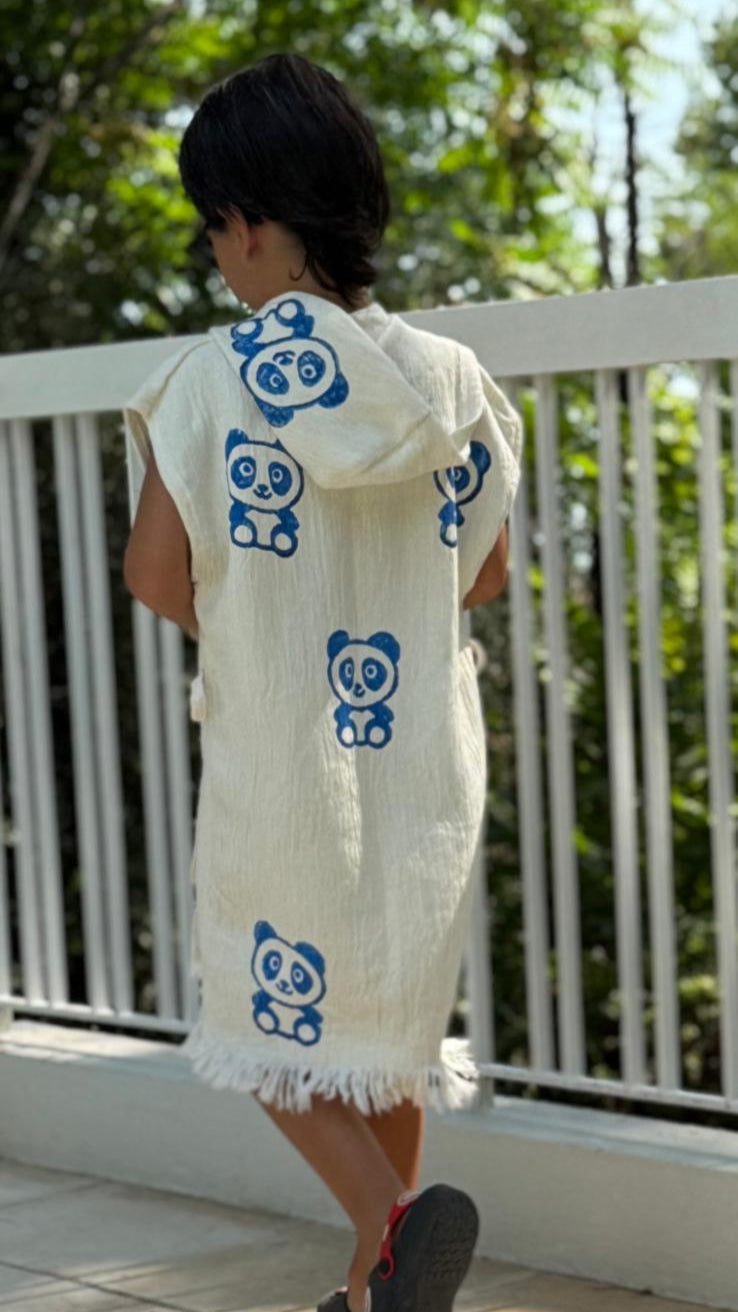 Panda :Kimono Enfant 100% Coton Bio – Doux, Absorbant &Séchage Rapide