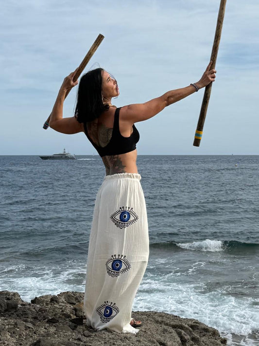 ERA Pantalon sportif en coton doux avec motif œil — Style unique pour un usage quotidien