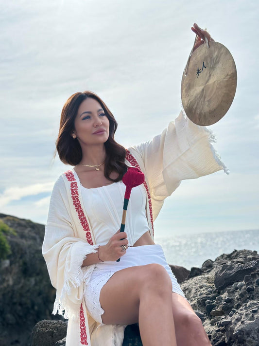 Helios – Kimono Femme en Coton & Bambu Écru, Élégance Artisanale & Authentique