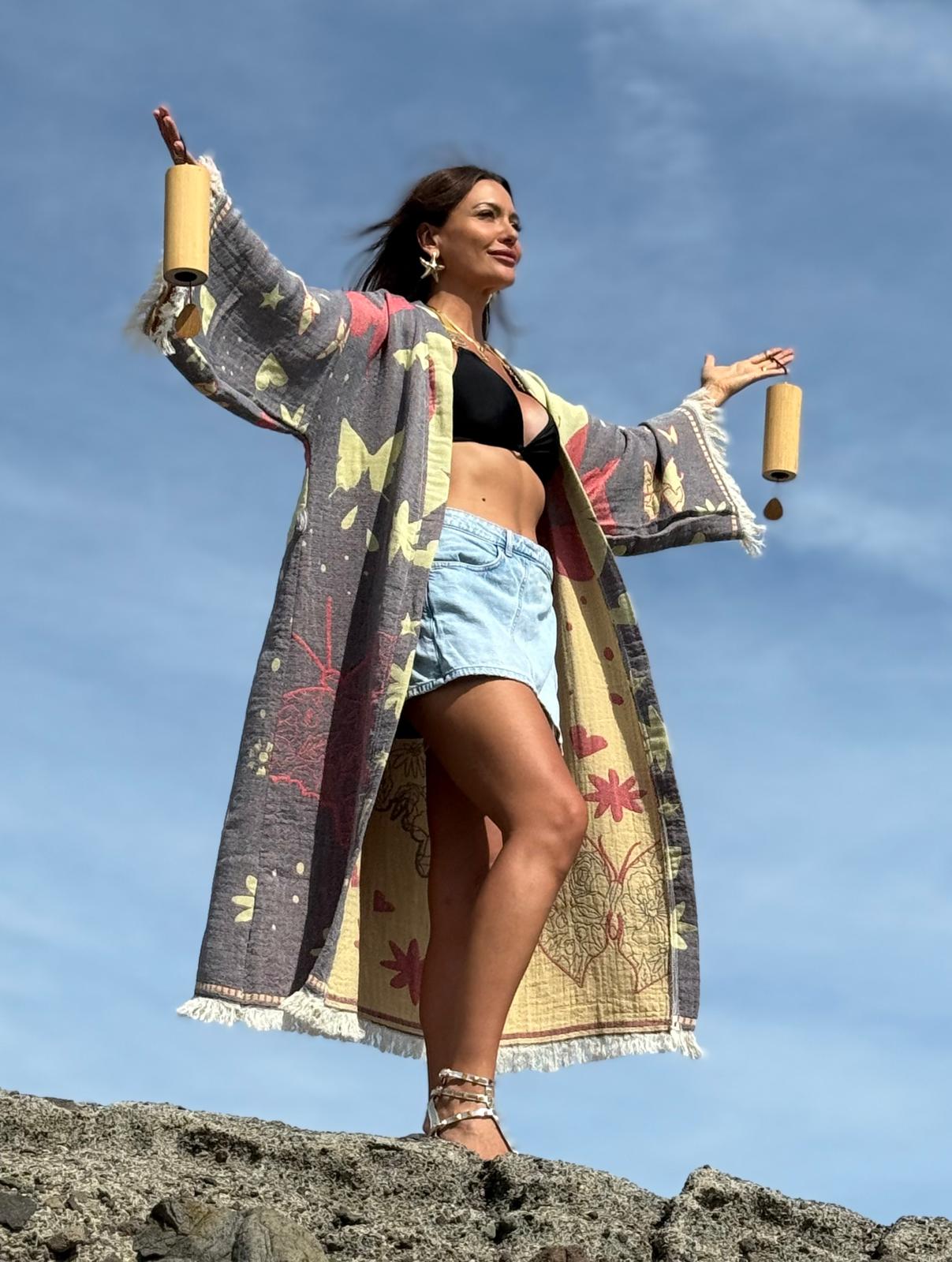 Kimono Veste en Jacquard de Coton