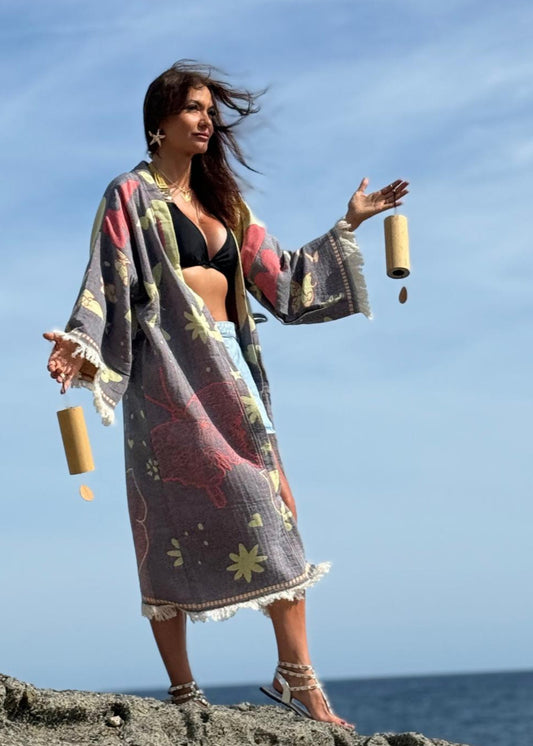 Kimono Veste en Jacquard de Coton