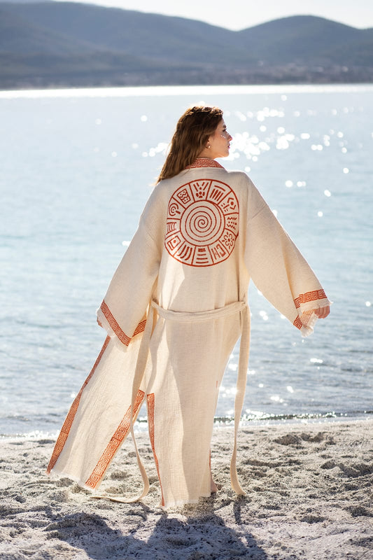Kimono Femme Écru en Coton & Bambou – Fait Main | Élégance Naturelle & Artisanat Authentique