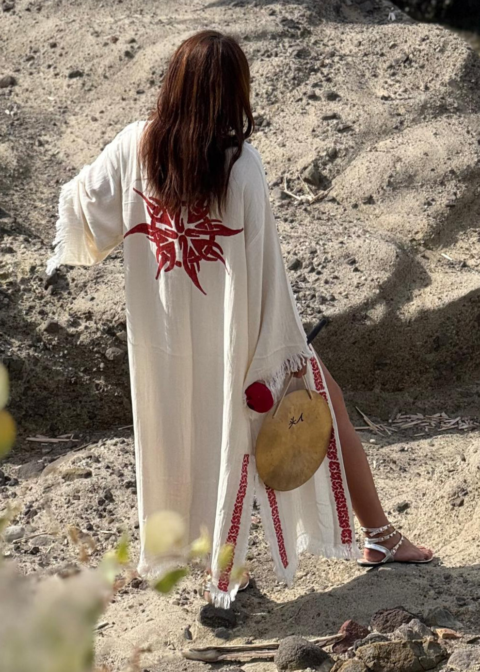 Helios – Kimono Femme en Coton & Bambu Écru, Élégance Artisanale & Authentique