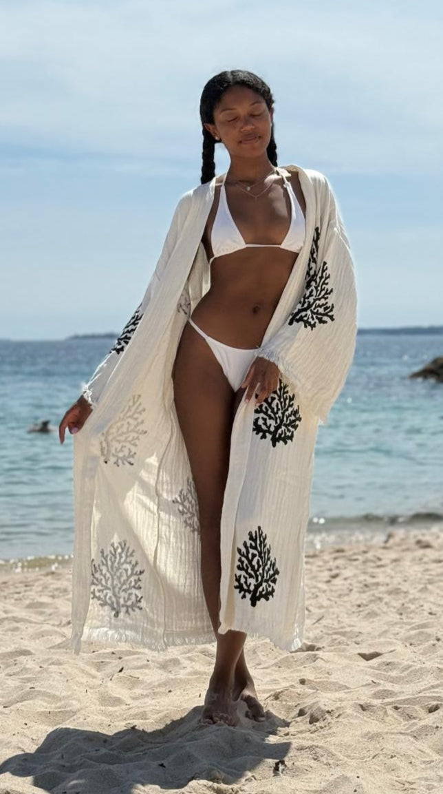 LOTUS Kimono Femme en Coton Bio et Lin – Écru