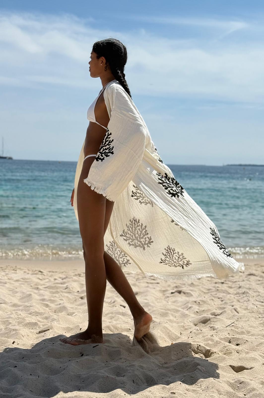 LOTUS Kimono Femme en Coton Bio et Lin – Écru
