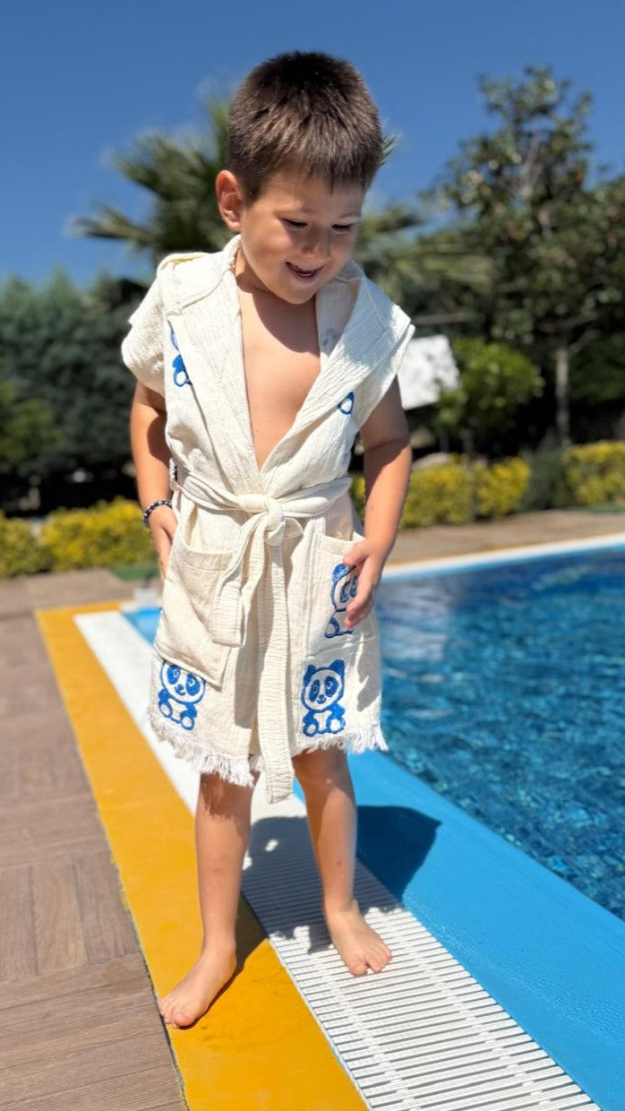 Panda :Kimono Enfant 100% Coton Bio – Doux, Absorbant &Séchage Rapide