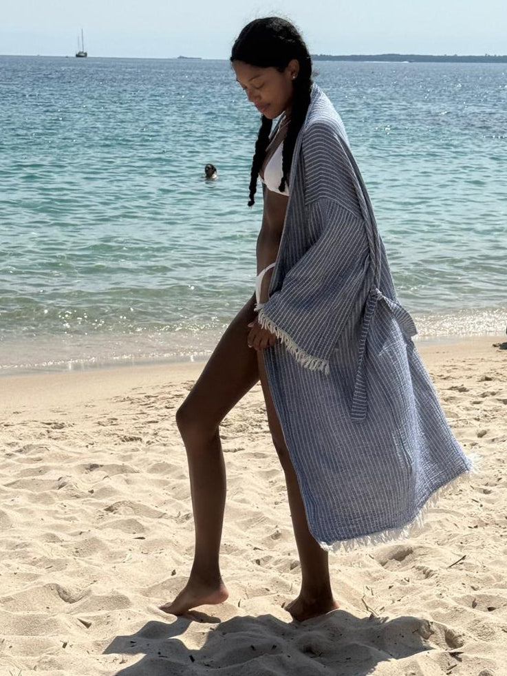 RAYE – Kimono en coton doux – Bleu, léger & polyvalent