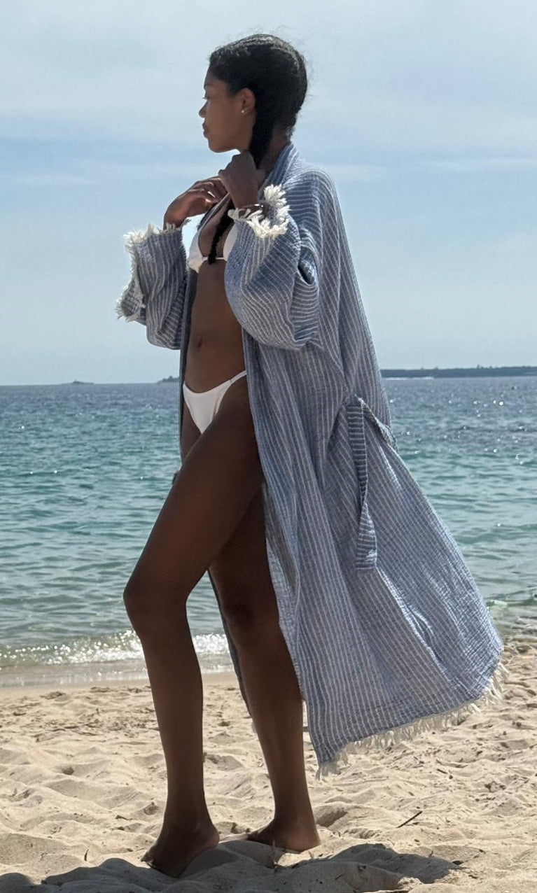 RAYE – Kimono en coton doux – Bleu, léger & polyvalent