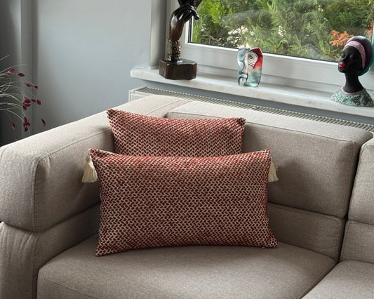 Housse de Coussin ALMA Bordeaux – Jacquard Texturé Élégant