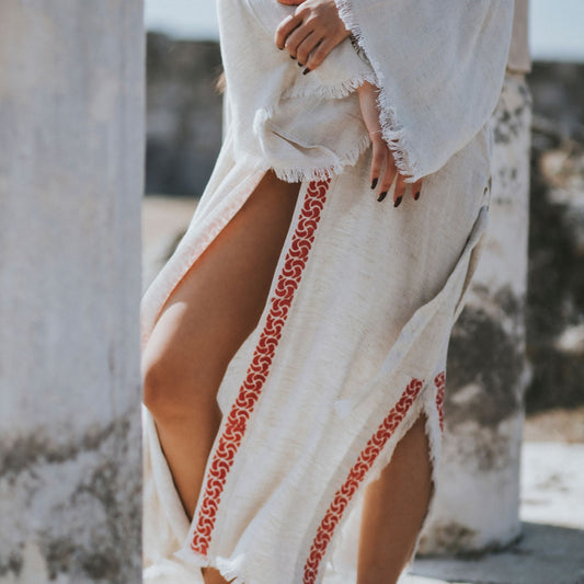 Helios – Kimono Femme en Coton & Bambu Écru, Élégance Artisanale & Authentique