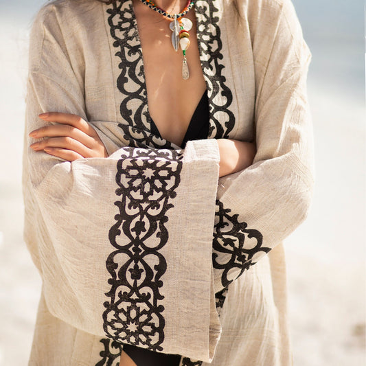 Medusa – Kimono Femme en Coton & Chanvre Écru, Élégance Artisanale