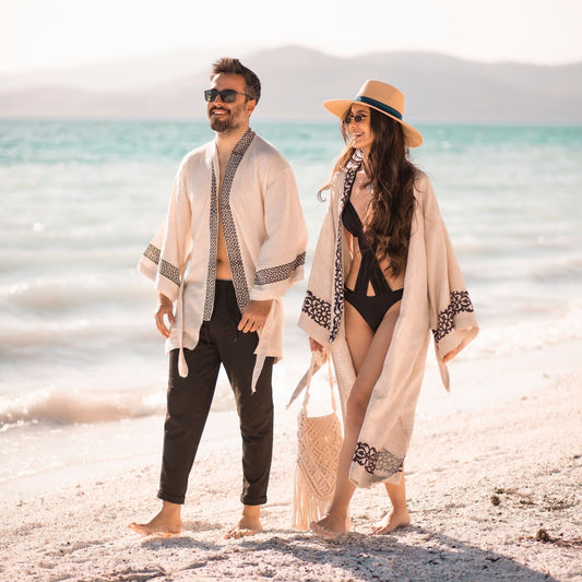 Medusa – Kimono / Caftan Bohème Éthique Homme en Lin & Chanvre, Tissé à la Main & Teintures Naturelles