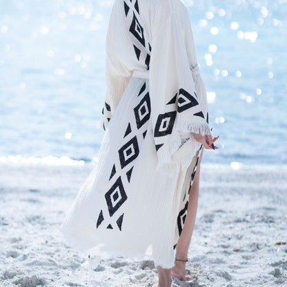 Nefrettii – Kimono Femme Artisanale en Tissu 100% Naturel, Imprimé à la Main