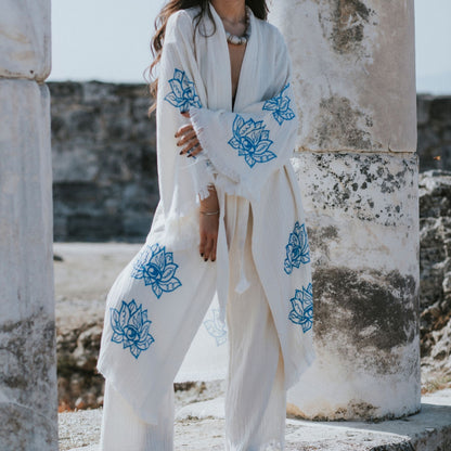 Lotus – Kimono Femme Écru en Coton & Bambu, Élégance Naturelle & Artisanat Authentique