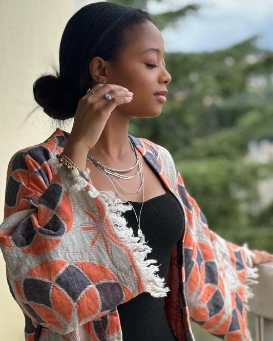 Kimono Veste en Jacquard de Coton