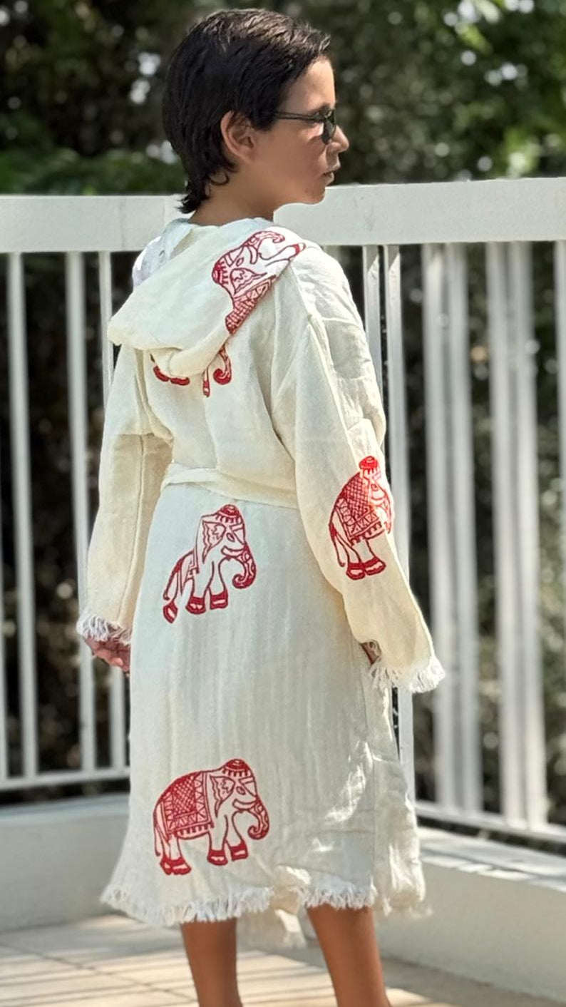 Elephane:Kimono Enfant 100% Coton Bio – Doux, Absorbant &Séchage Rapide