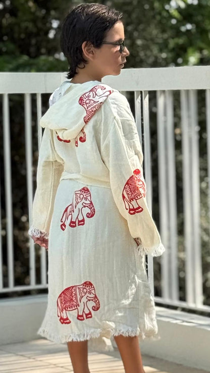 Elephane:Kimono Enfant 100% Coton Bio – Doux, Absorbant &Séchage Rapide