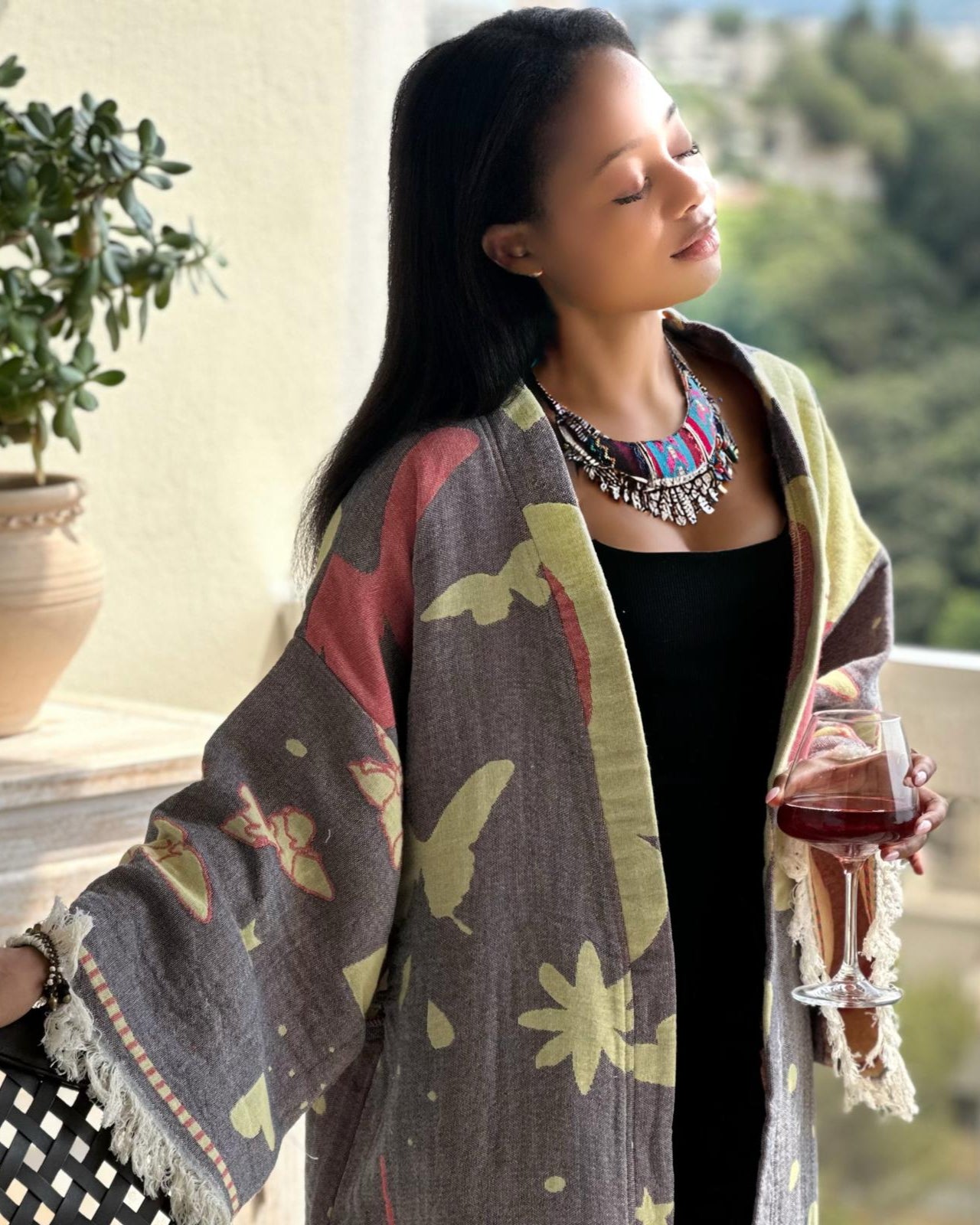 Kimono Veste en Jacquard de Coton