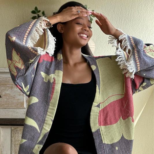 Kimono Veste en Jacquard de Coton