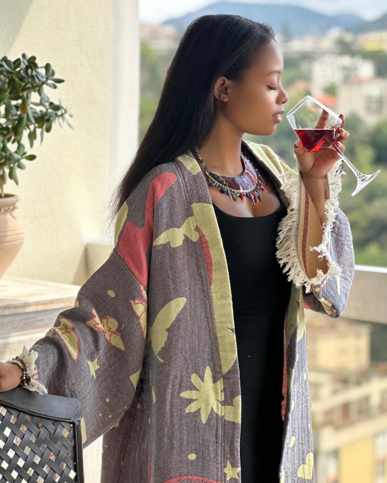Kimono Veste en Jacquard de Coton