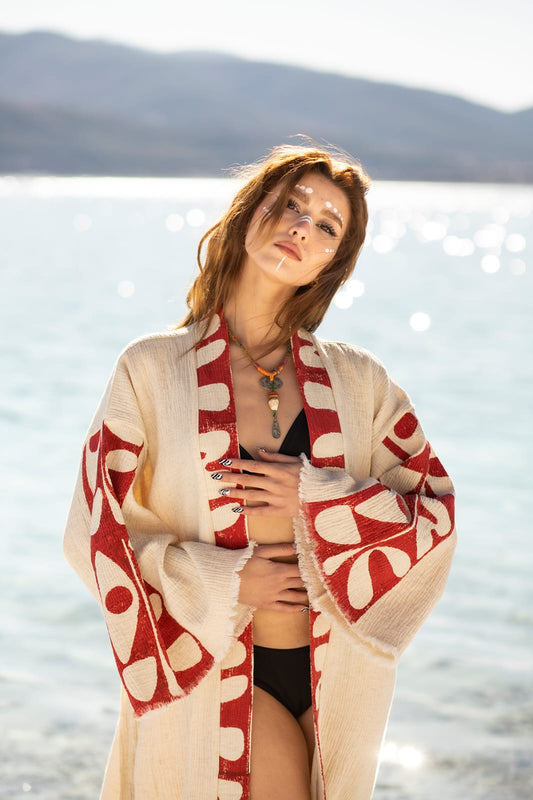 Kimono Femme Ephes Écru – Coton & Bambou | Élégance Naturelle & Artisanat Authentique