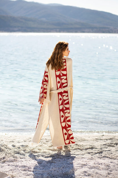 Kimono Femme Ephes Écru – Coton & Bambou | Élégance Naturelle & Artisanat Authentique