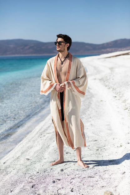 Kimono Homme Apallon Écru – Coton & Bambou | Élégance Naturelle & Artisanat Authentique