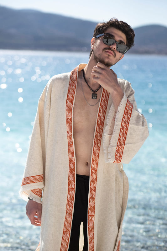 Kimono Homme Apallon Écru – Coton & Bambou | Élégance Naturelle & Artisanat Authentique