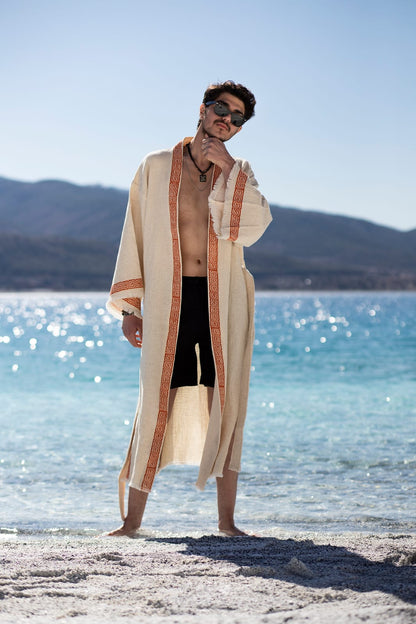 Kimono Homme Apallon Écru – Coton & Bambou | Élégance Naturelle & Artisanat Authentique