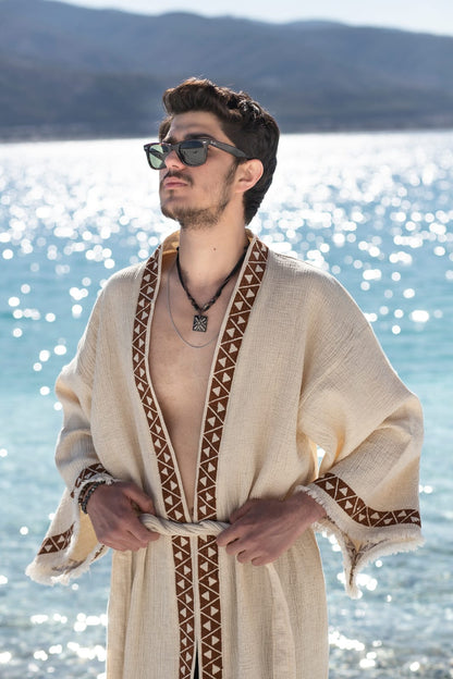 Kimono Homme Ares Écru – Coton & Chanvre | Élégance Naturelle & Artisanat Authentiquee naturelle & artisanat authentique
