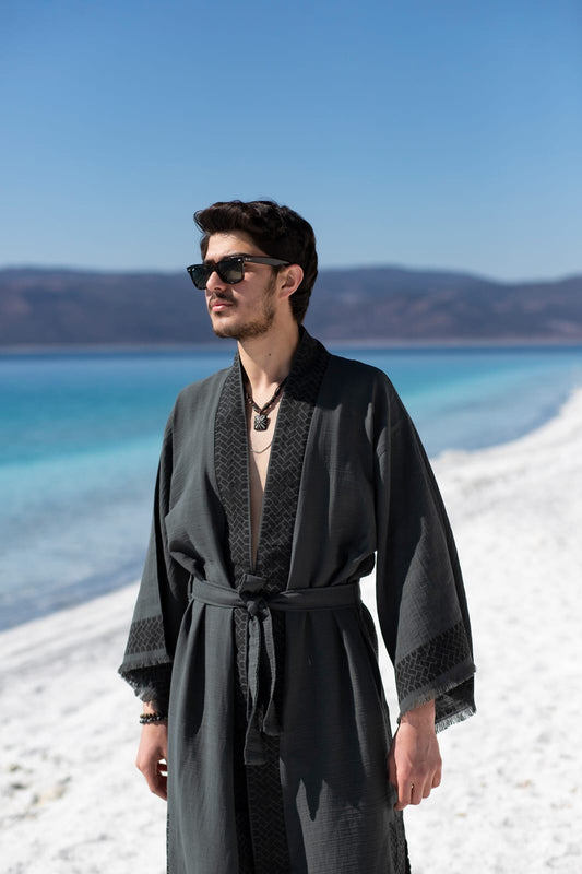 Kimono Homme Zeus Écru – Coton & Bambou | Élégance Naturelle & Artisanat Authentique