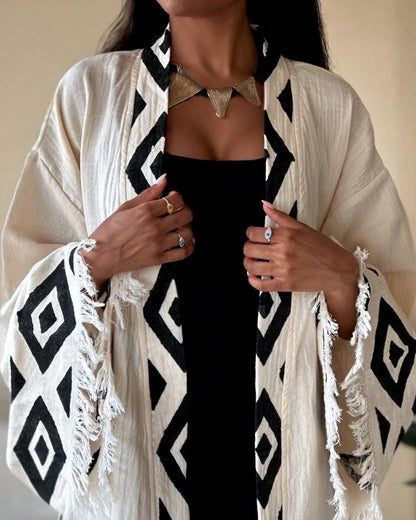 Nefrettii – Kimono Femme Artisanale en Tissu 100% Naturel, Imprimé à la Main