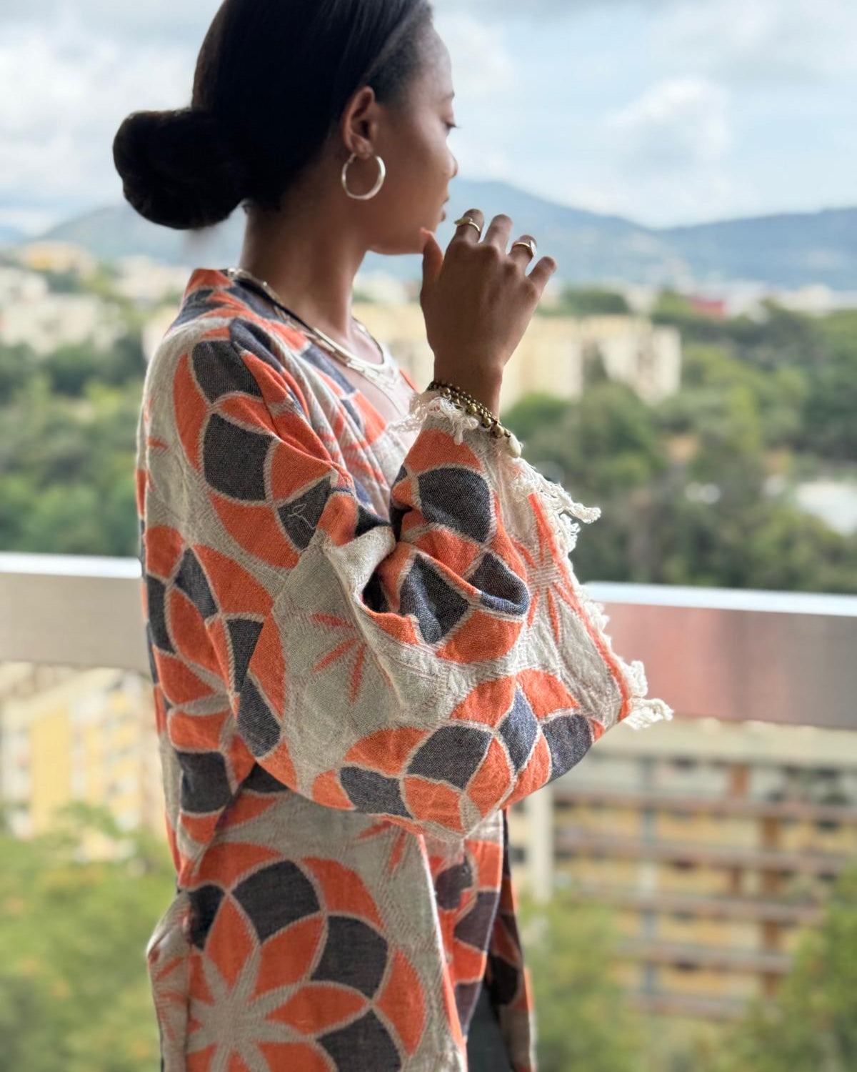 Kimono Veste en Jacquard de Coton