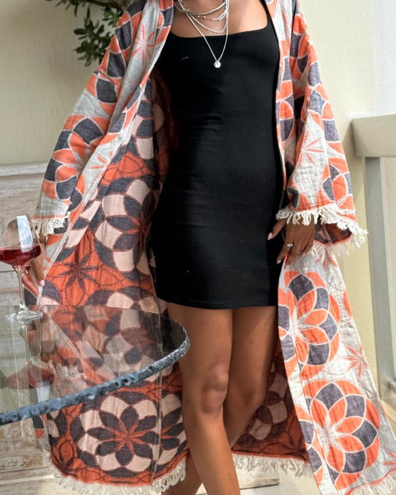 Kimono Veste en Jacquard de Coton