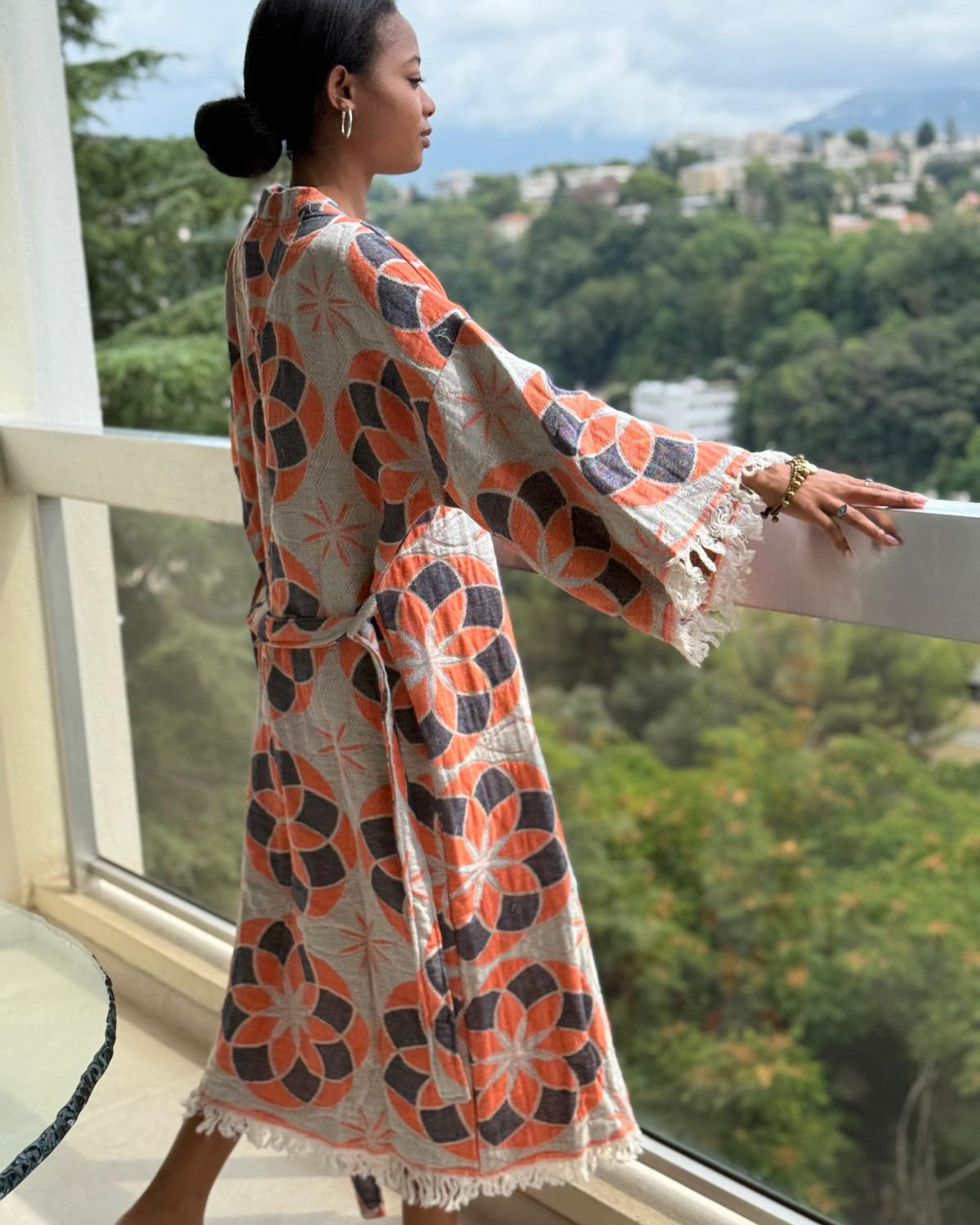 Kimono Veste en Jacquard de Coton