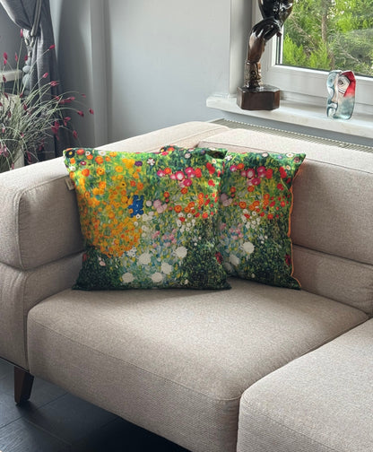 Hausse de coussin jardin de fleuris en Soie Naturelle – Élégance  & Luxe Intemporel