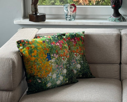 Hausse de coussin jardin de fleuris en Soie Naturelle – Élégance  & Luxe Intemporel