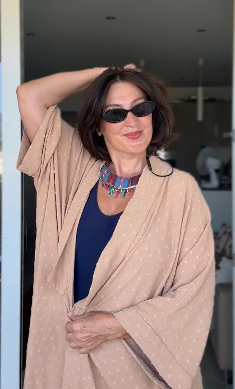 Kimono en coton-viscose uni