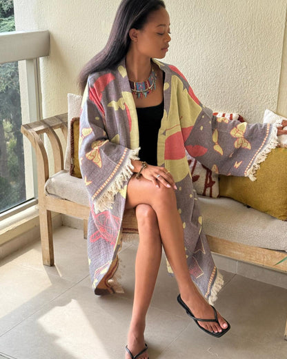 Kimono Veste en Jacquard de Coton