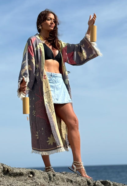 Kimono Veste en Jacquard de Coton