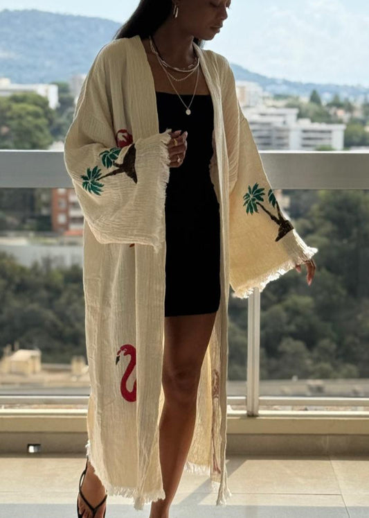 Leyla:artisanale kimono fait main en coton bio – Tenue durable pour la plage, la détente et a la maison .