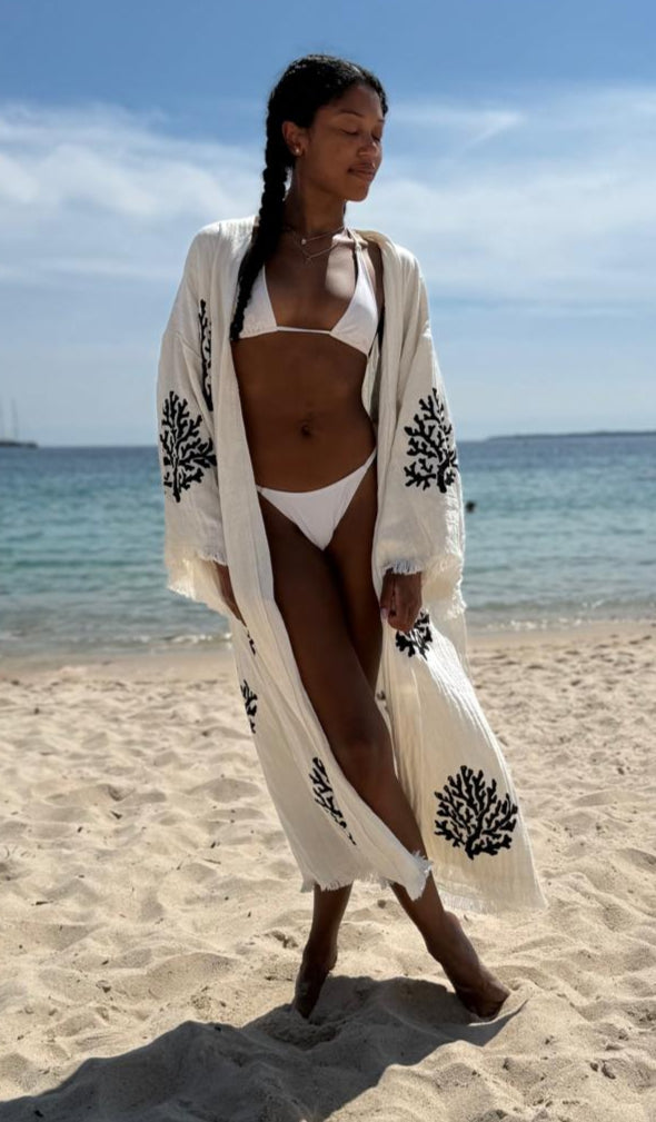 LOTUS Kimono Femme en Coton Bio et Lin – Écru
